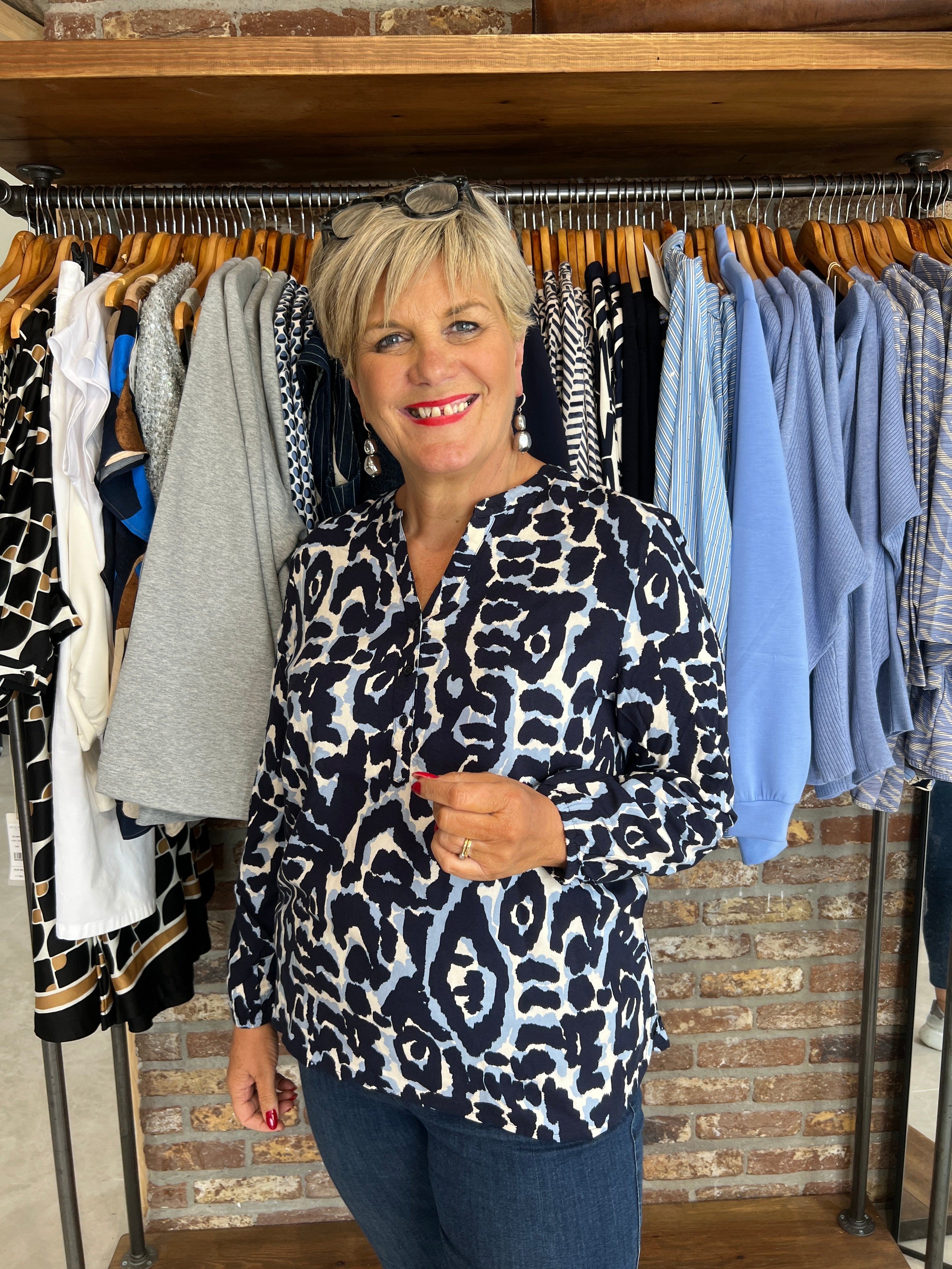 Cecil Patterned Blouse In Urban Dark Blue