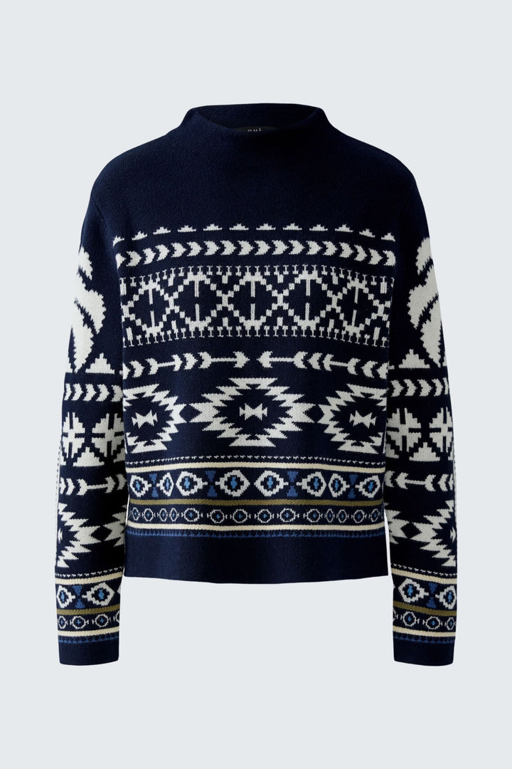Oui Norwegian Pattern Pullover In Dark blue & white