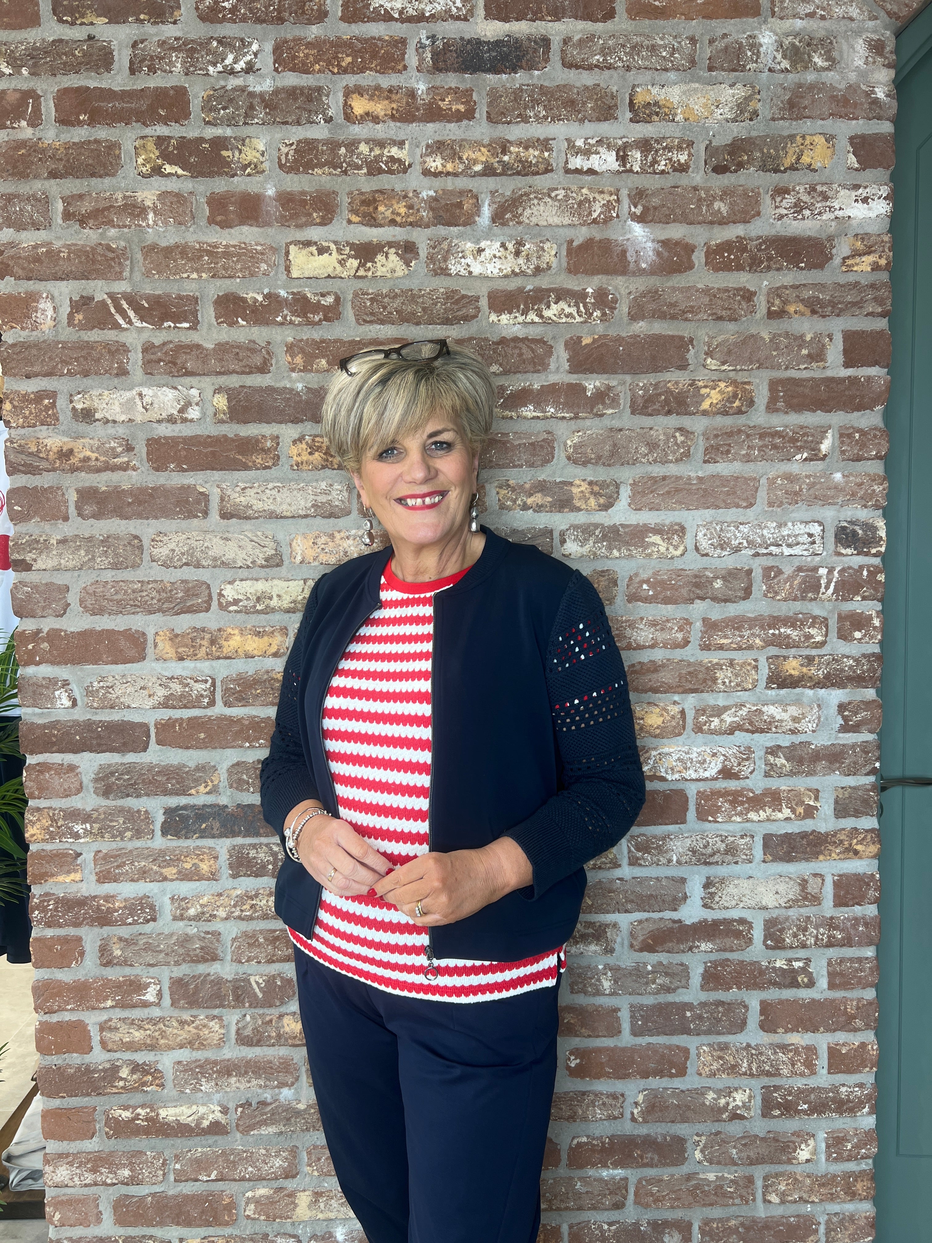 Street One Jacket with knitted sleeve In Navy