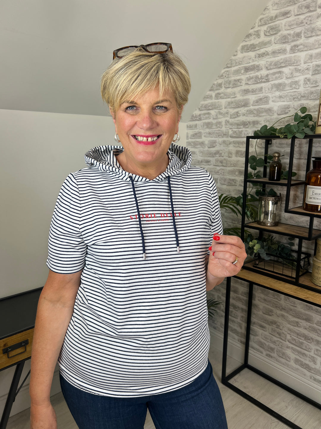 Cecil Lurex Stripe Hoodie In Vanilla White