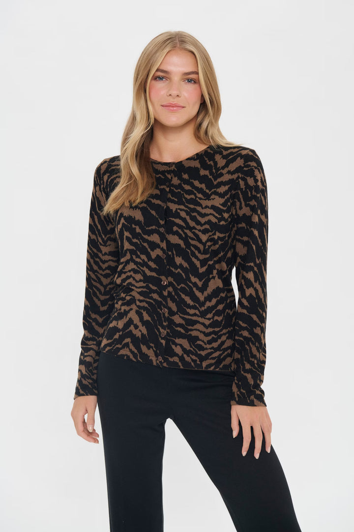 Saint Tropez Stroked Patterned Cardigan In Black Multi