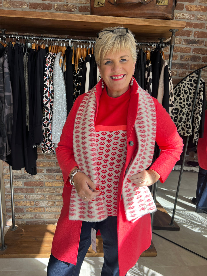 Oui Mayson Boiled Wool Coat In Neon Pink