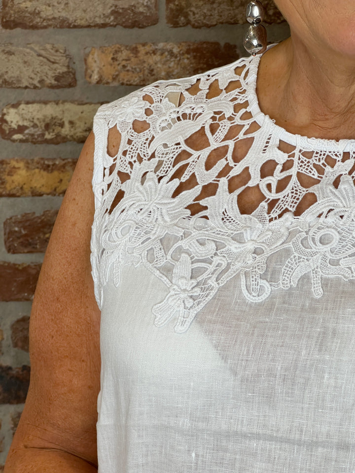 Oui Open Work Top In White