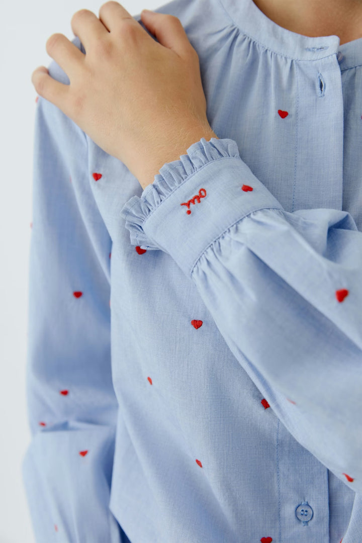 Oui Little Hearts Blouse In Dark Blue & Red