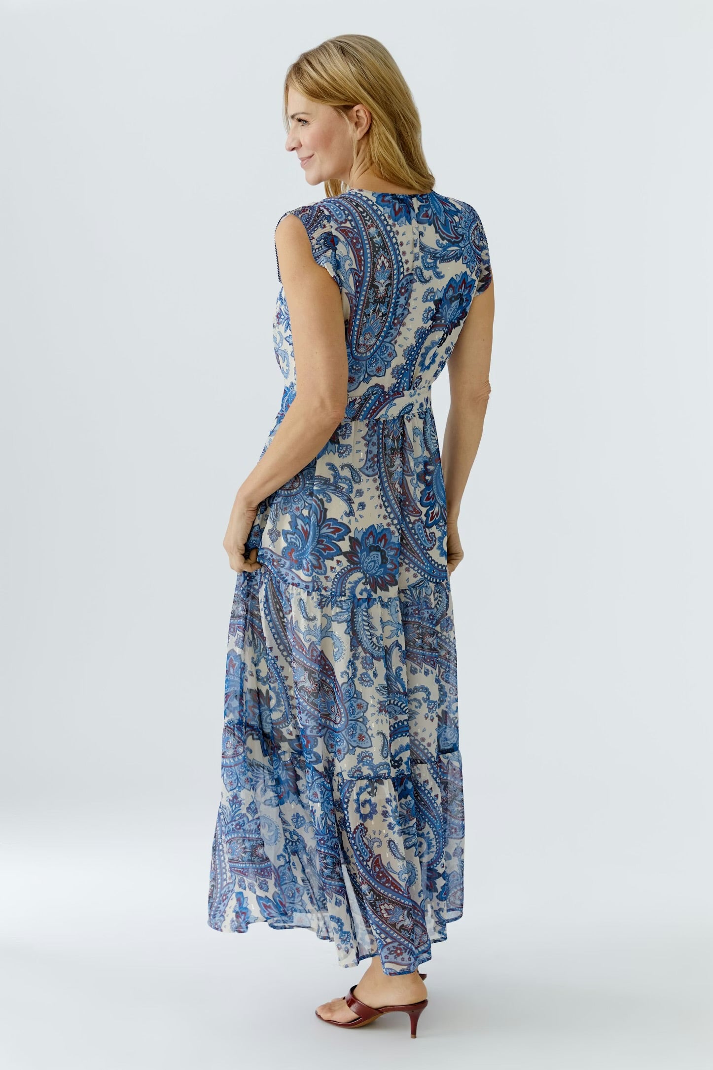 Oui Maxi Dress In Off White & Blue