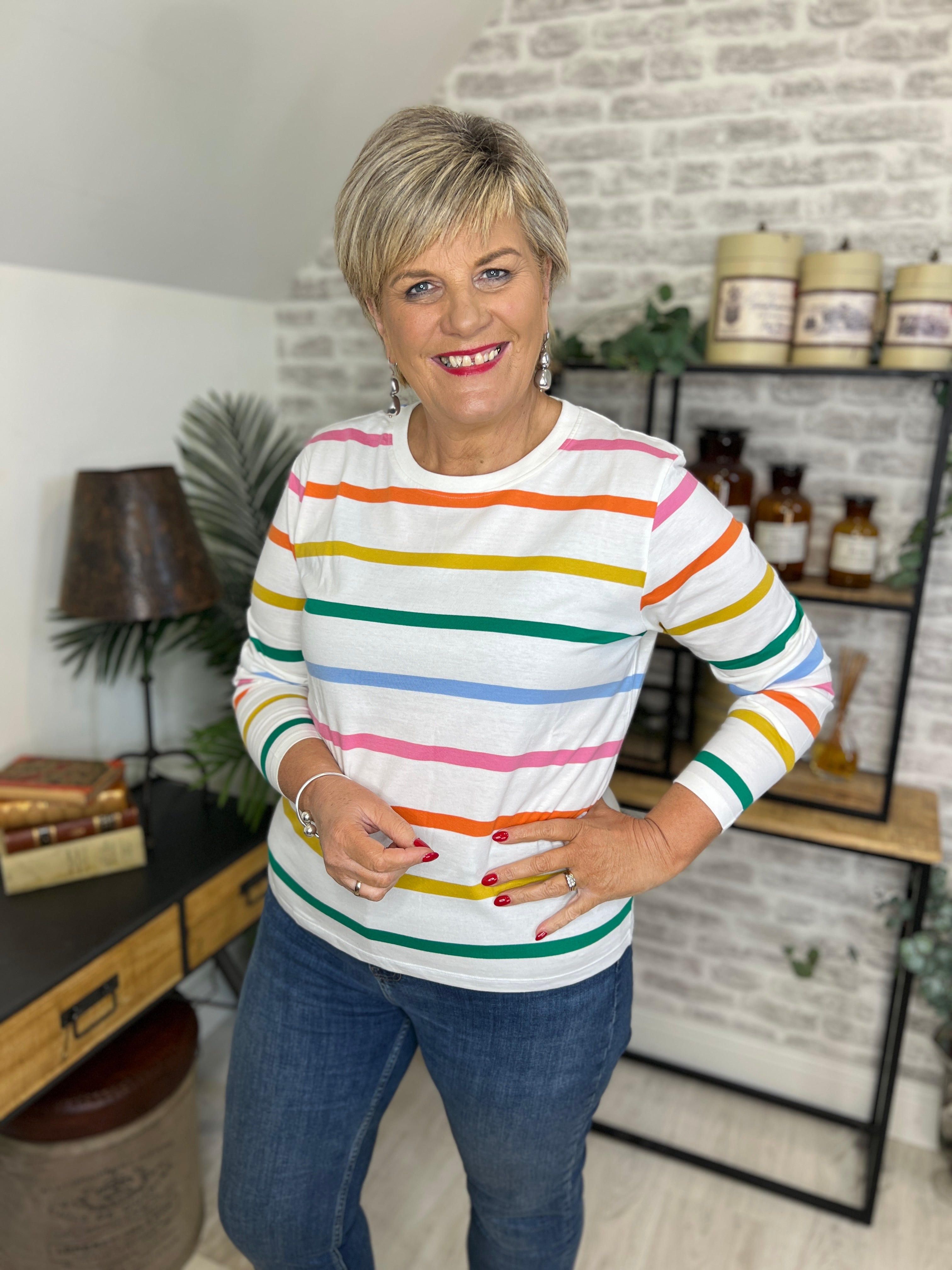 Sugarhill Brighton Brunswick Top In Rainbow Stripe