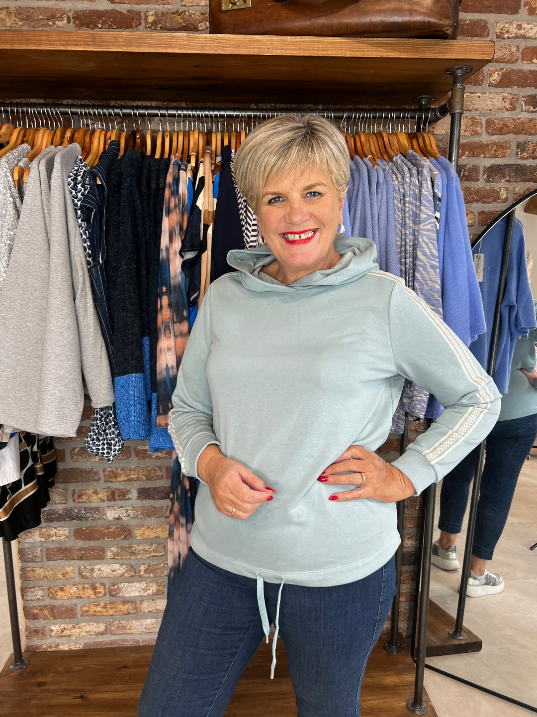 Street One Hoodie With Stripe In Arona Blue