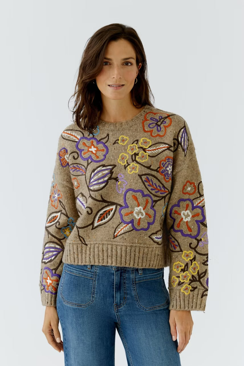 Pullover in camel & violet multi