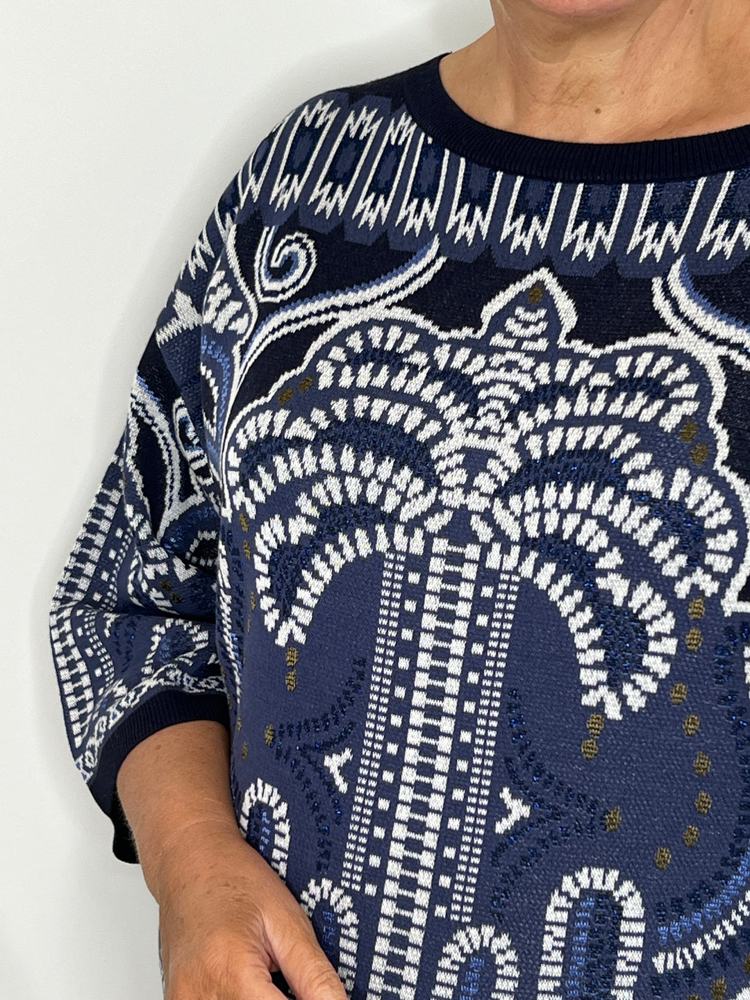 Oui Jacquard Pullover In Blue