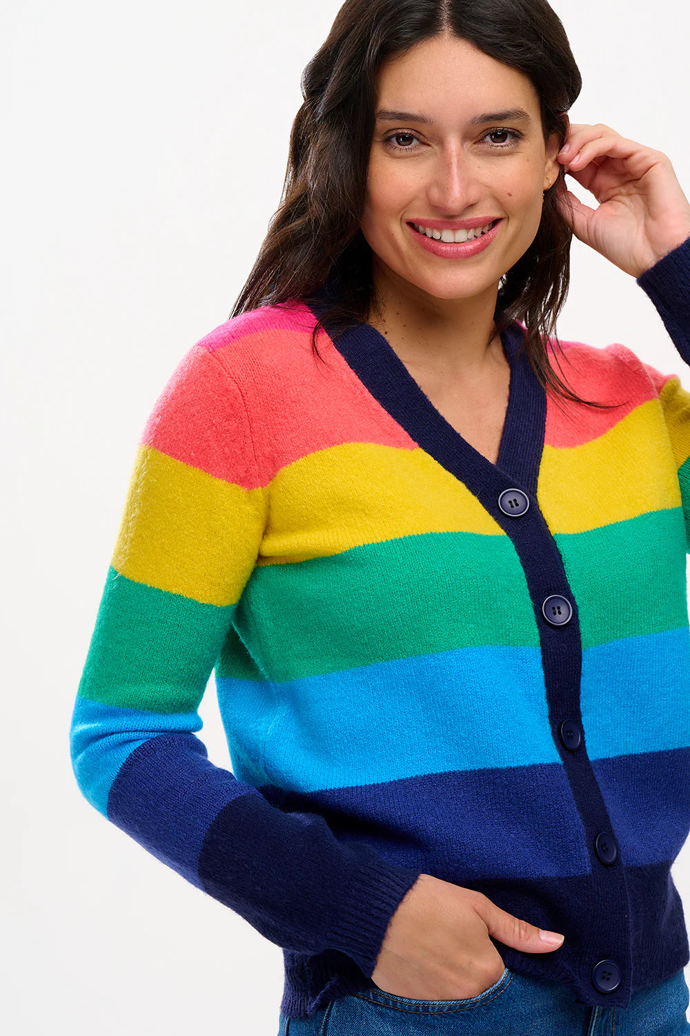 Sugarhill Brighton Izzy Rainbow Stripes Cardigan In Multi