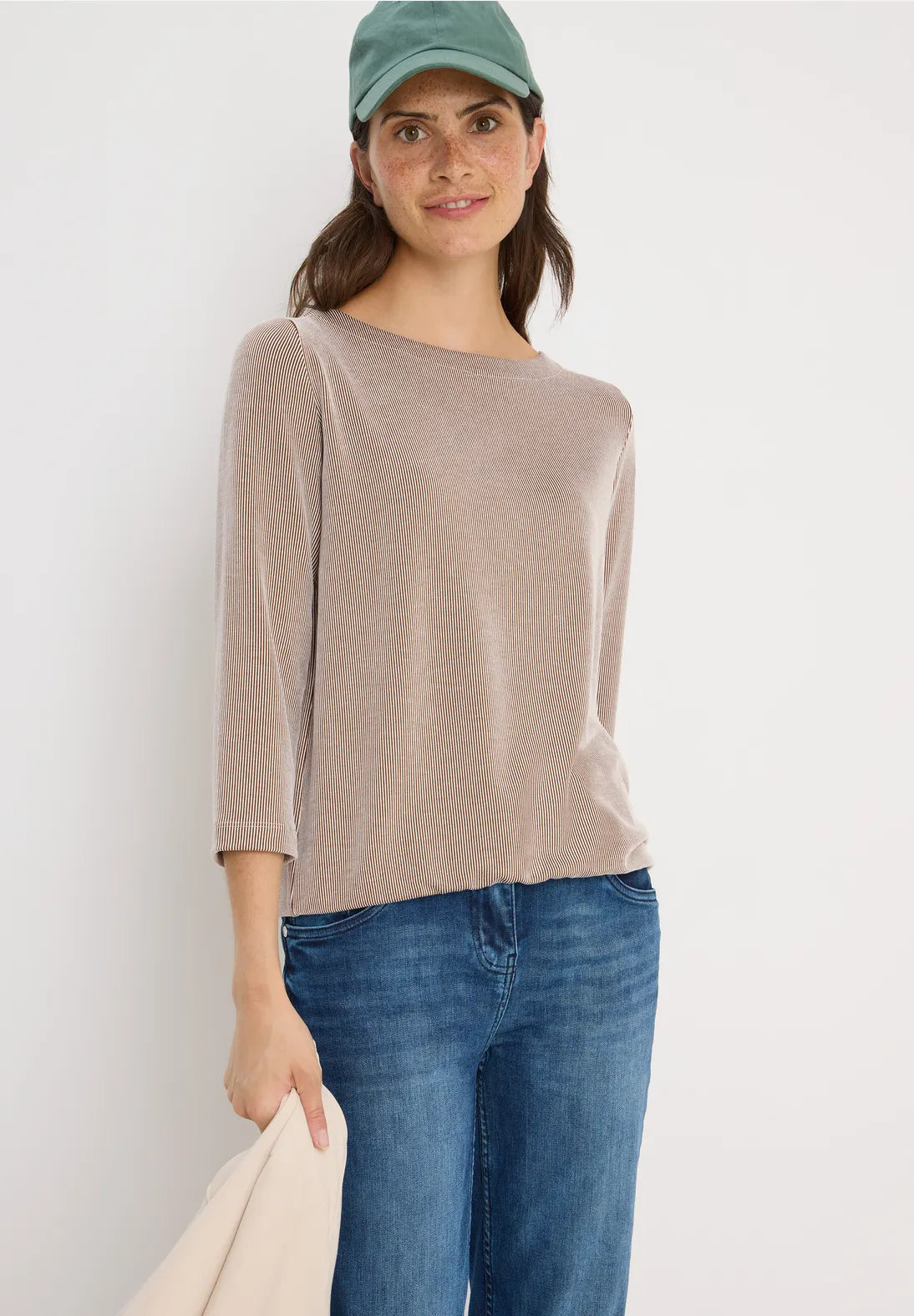 Cecil Striped Top In Mocha Carmel
