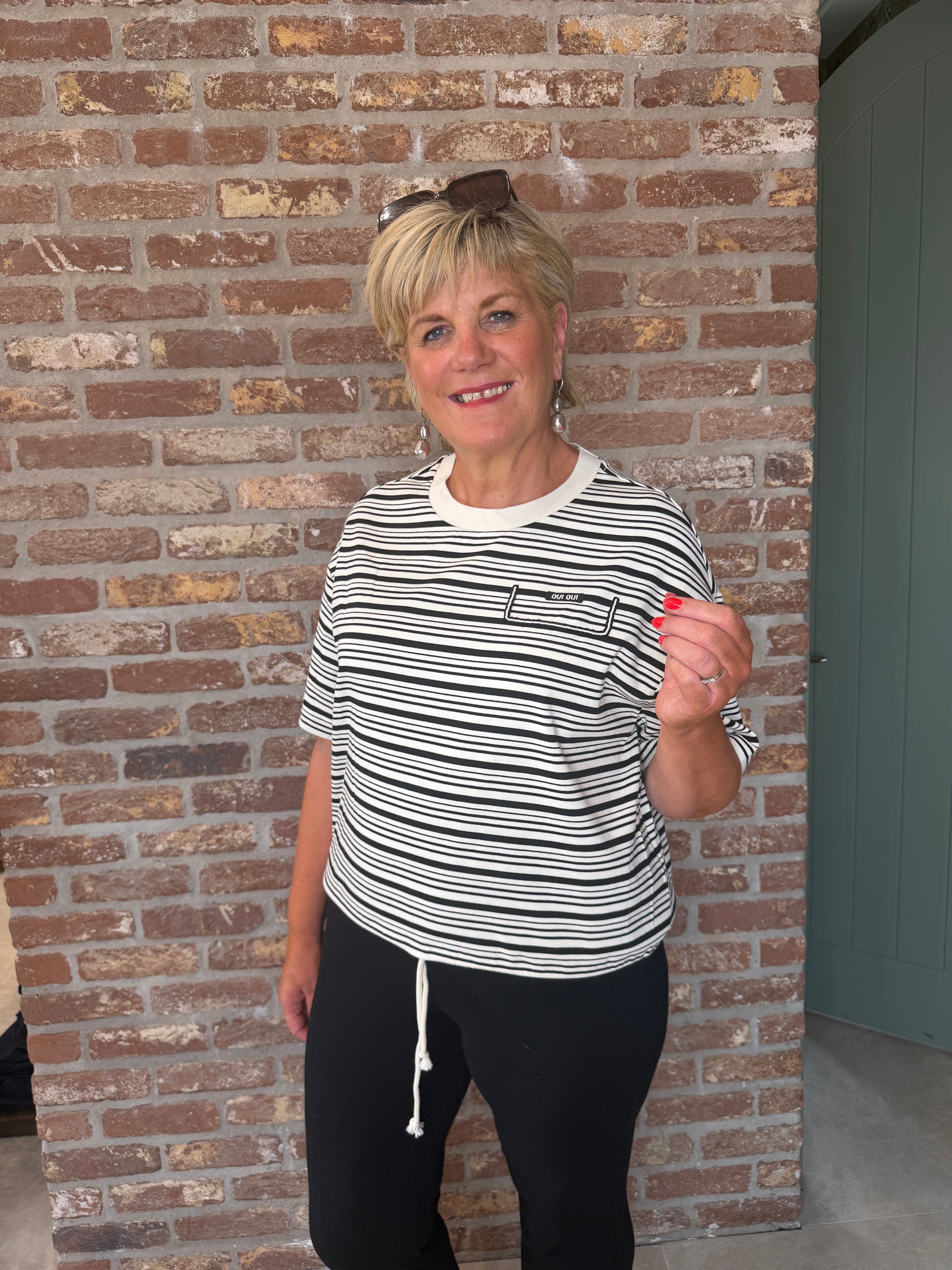 Oui Striped Short Sleeved Jumper In white & black