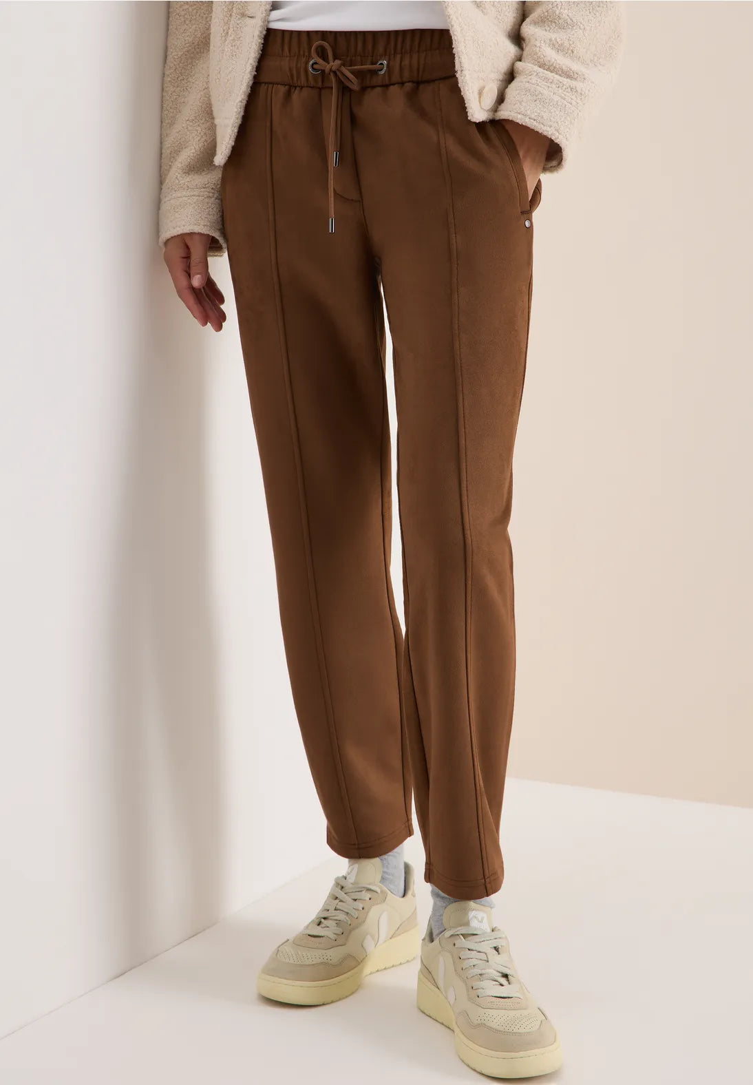 Cecil Tracey Suedette Trousers In Mocha Caramel