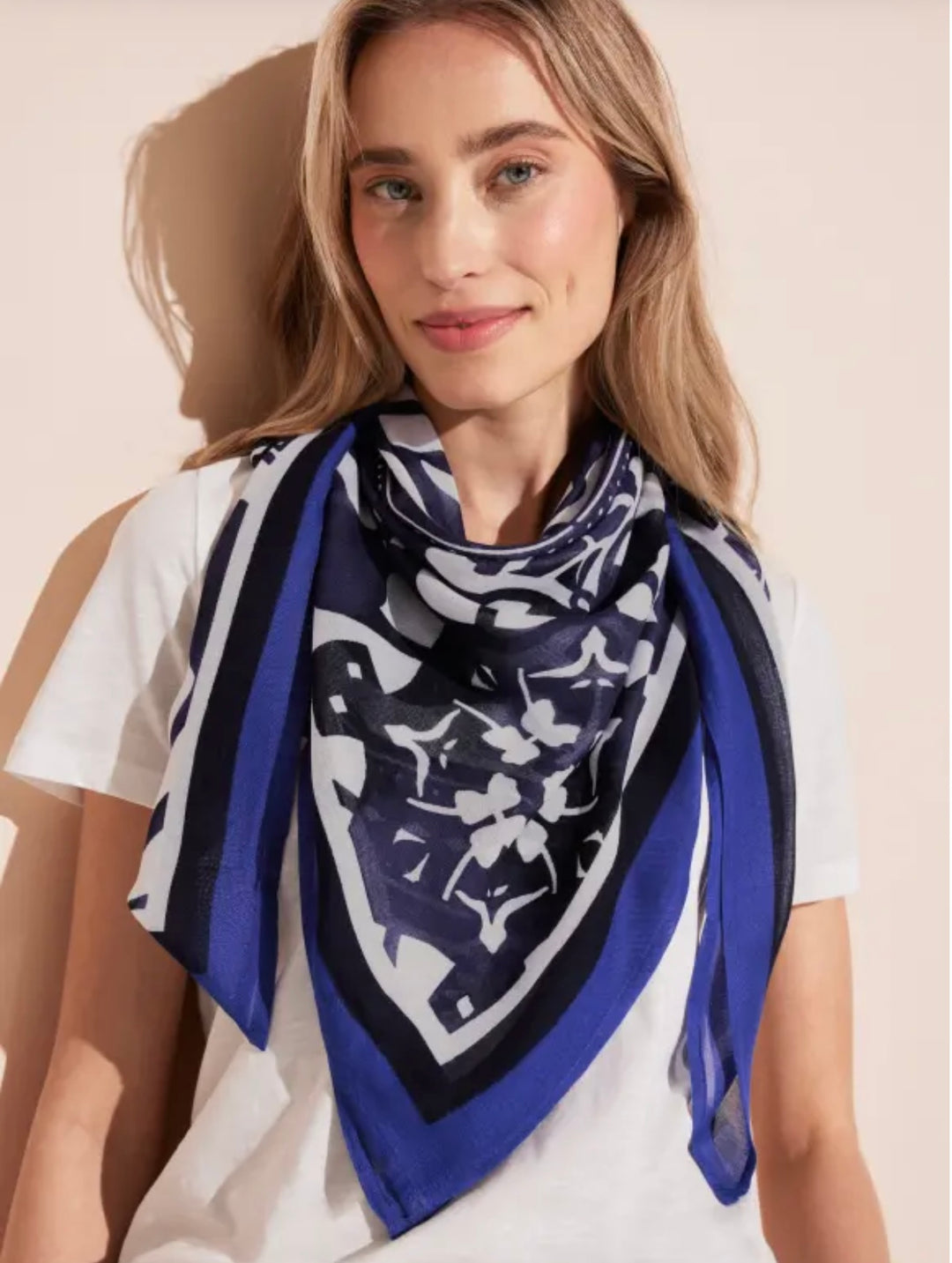 Street One Print Square Scarf In Deep Blue