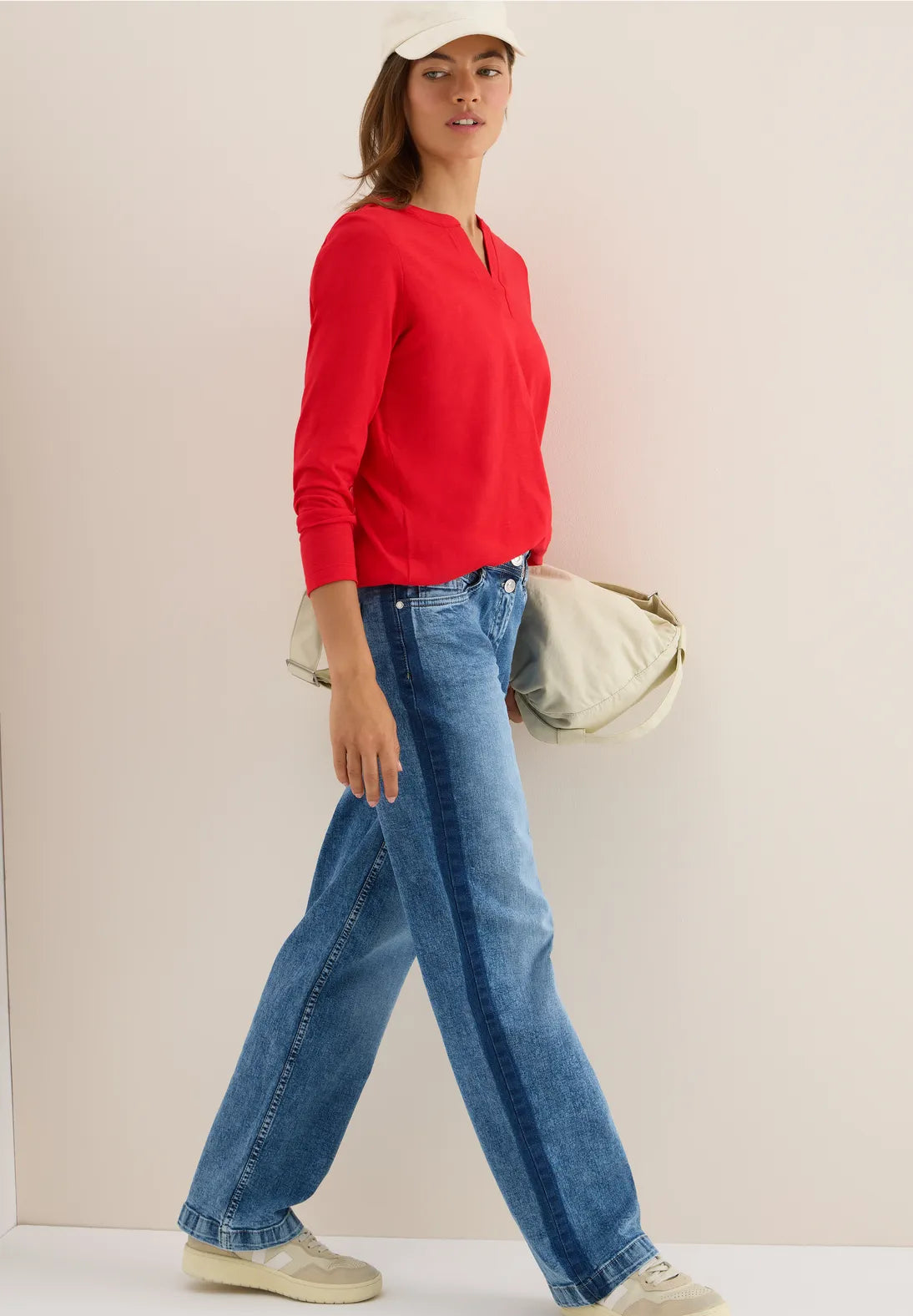 Cecil Split Neck Top In Fiery Red