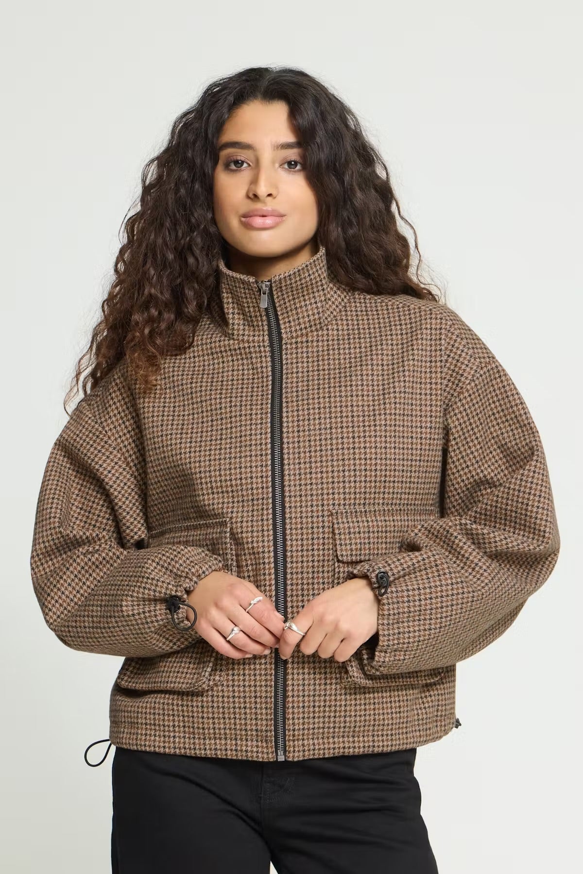 Houndstooth print jacket in brown multi