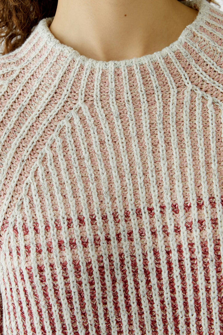 Oui block stripe pullover In White & pink