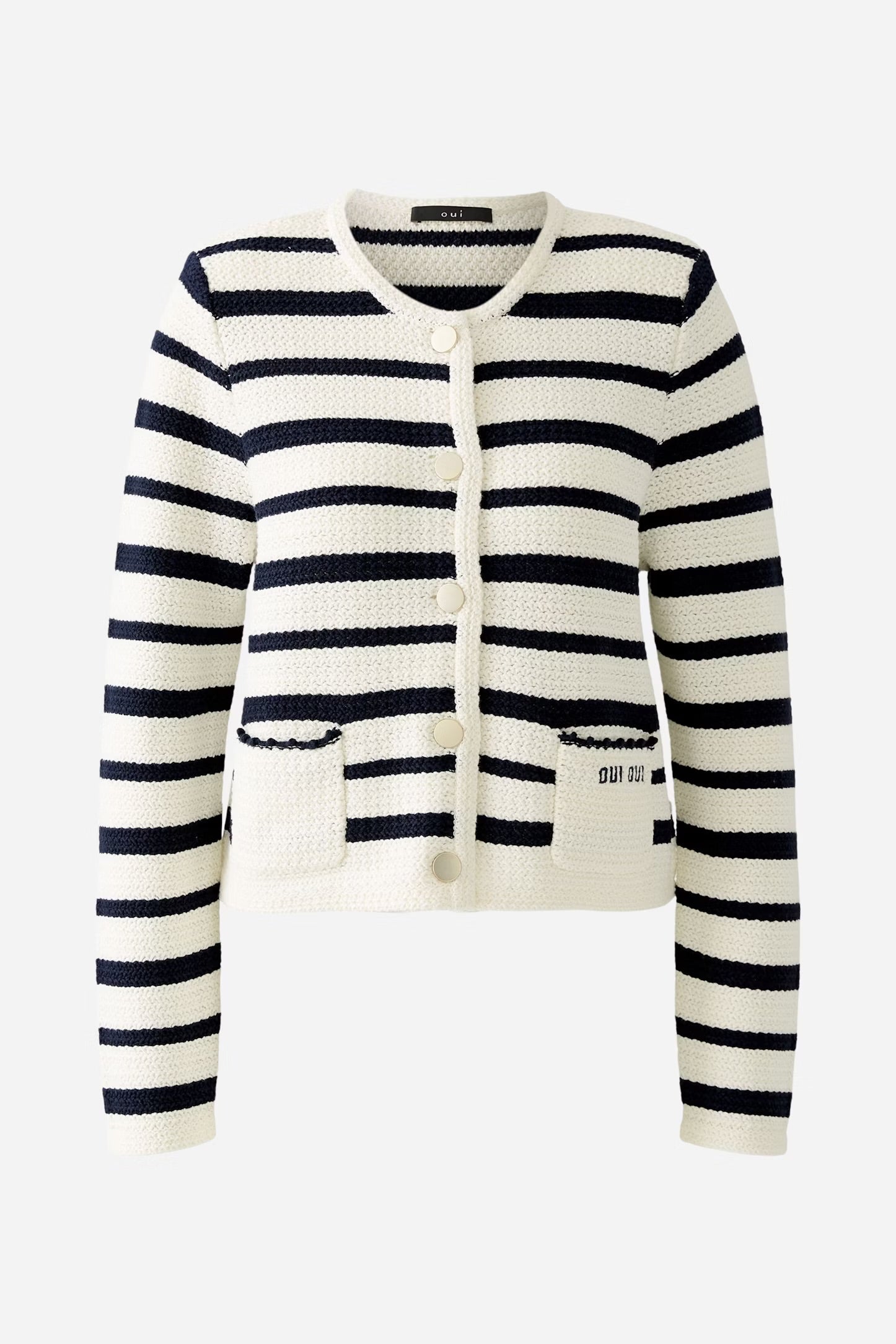 Oui Striped Cardigan In navy & White