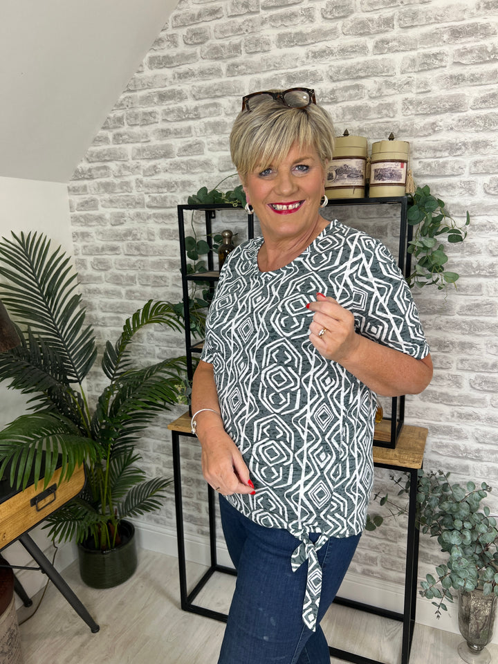 Cecil Giraffe Print Tie Top In Universal Blue