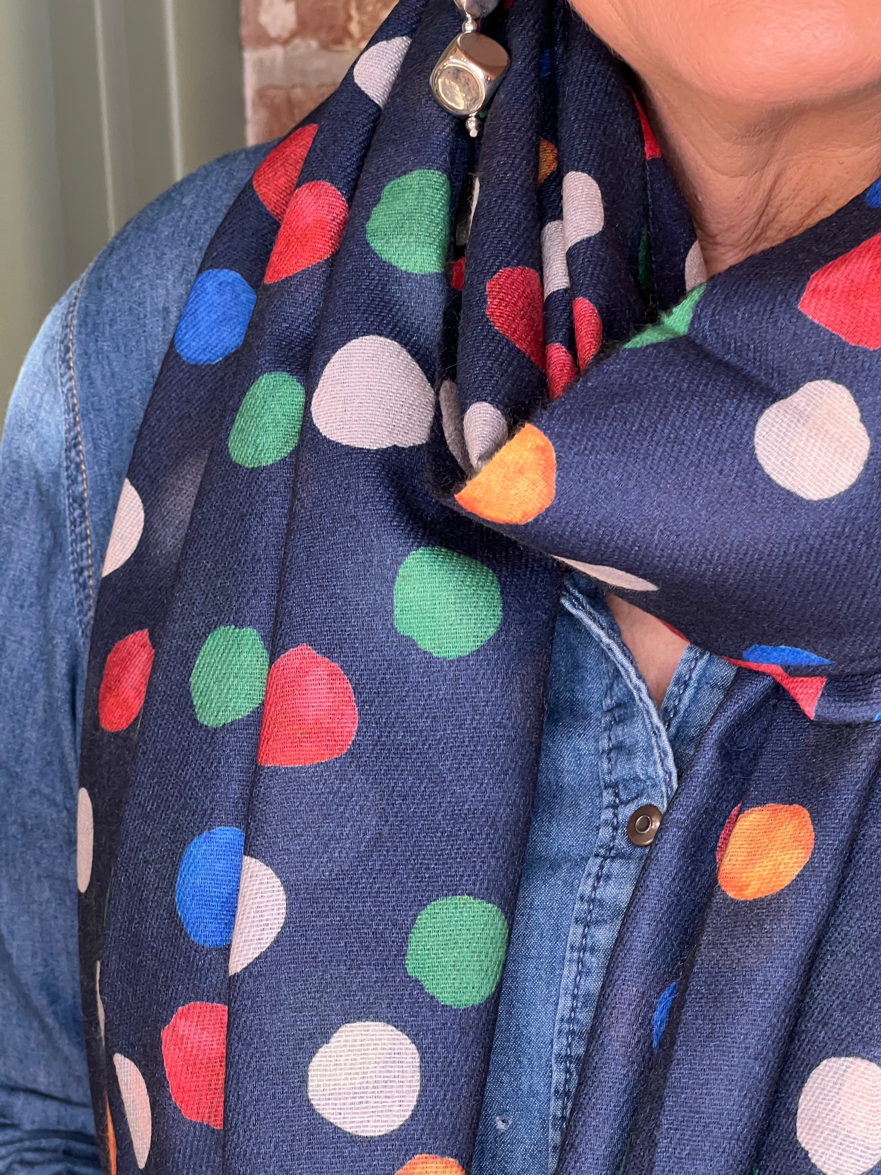 Sophie Dots Print Scarf In Navy Multi
