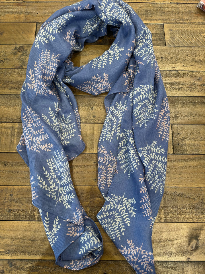 Amelia Lovely Leaves Print Scarf In Denim