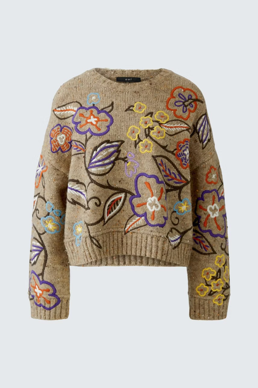Pullover in camel & violet multi