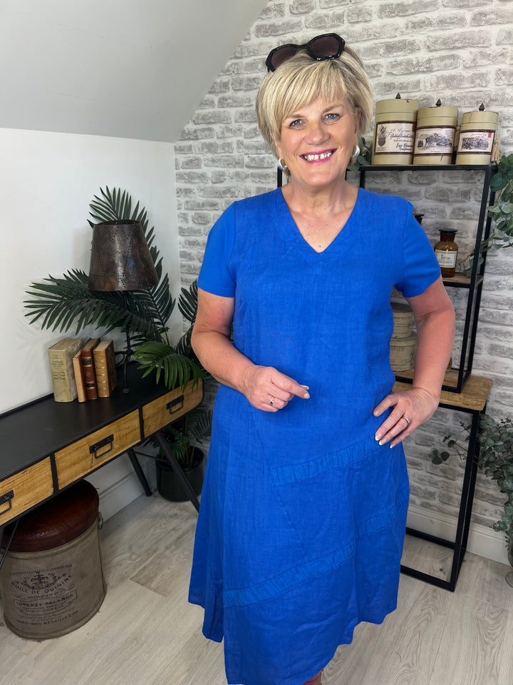 Peruzzi v-neck Linen Dress In Royal
