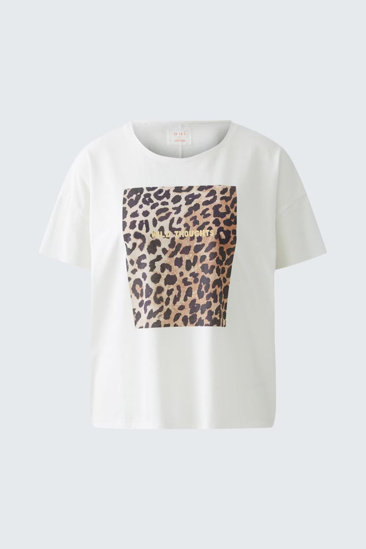 Oui Leo Print T-shirt In Gardenia