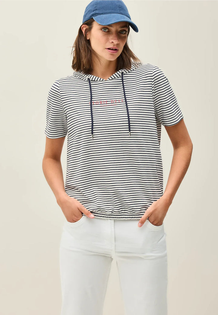 Cecil Lurex Stripe Hoodie In Vanilla White