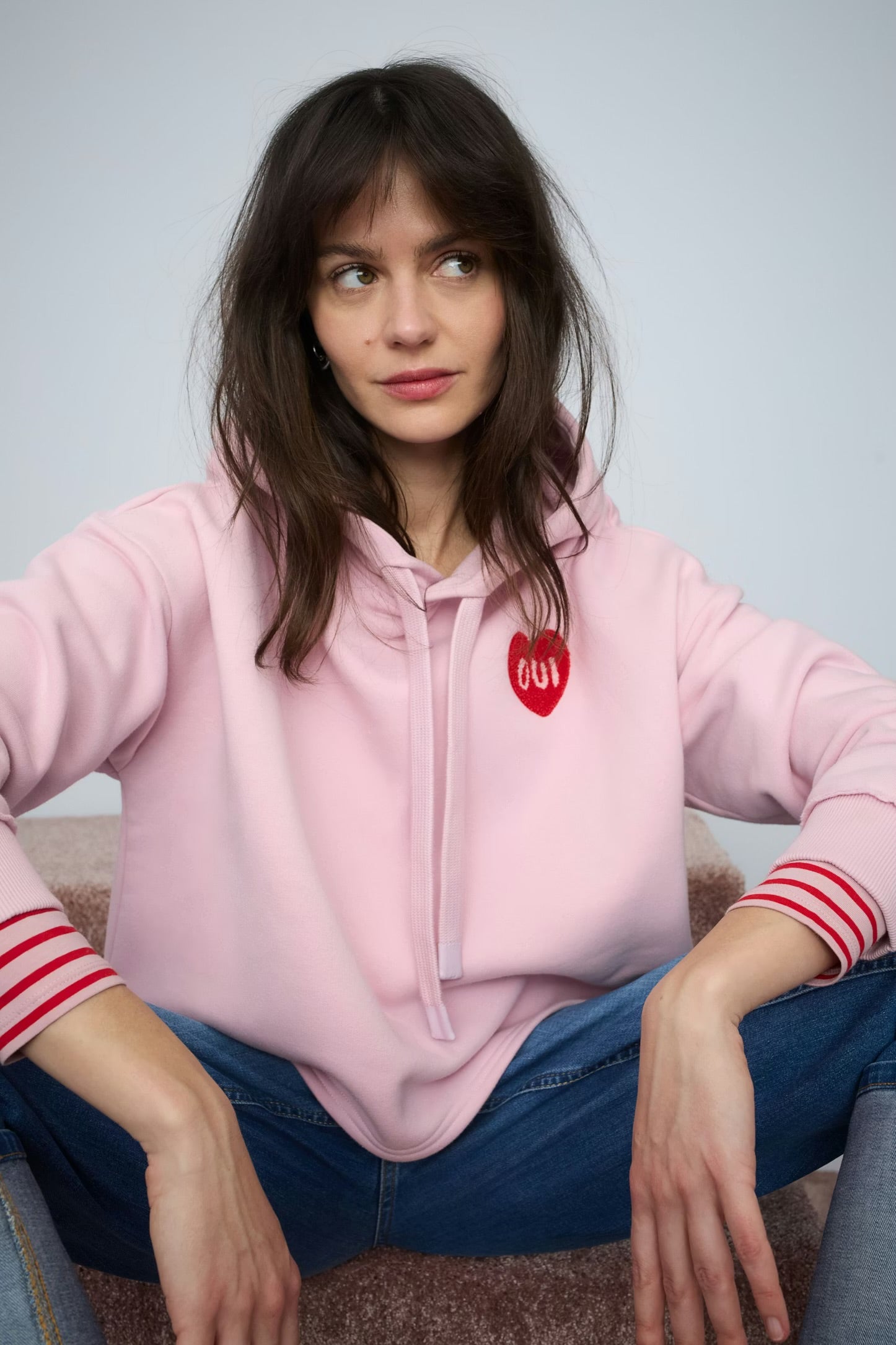 Oui Hooded Sweatshirt In Bleached Mauve