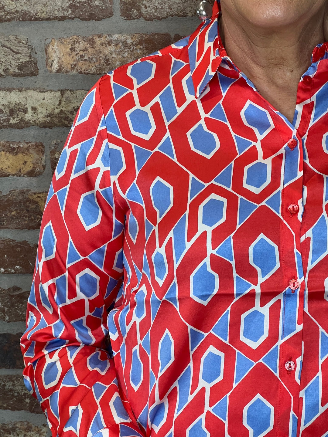 Milano Italy Patterned Blouse In Red multi