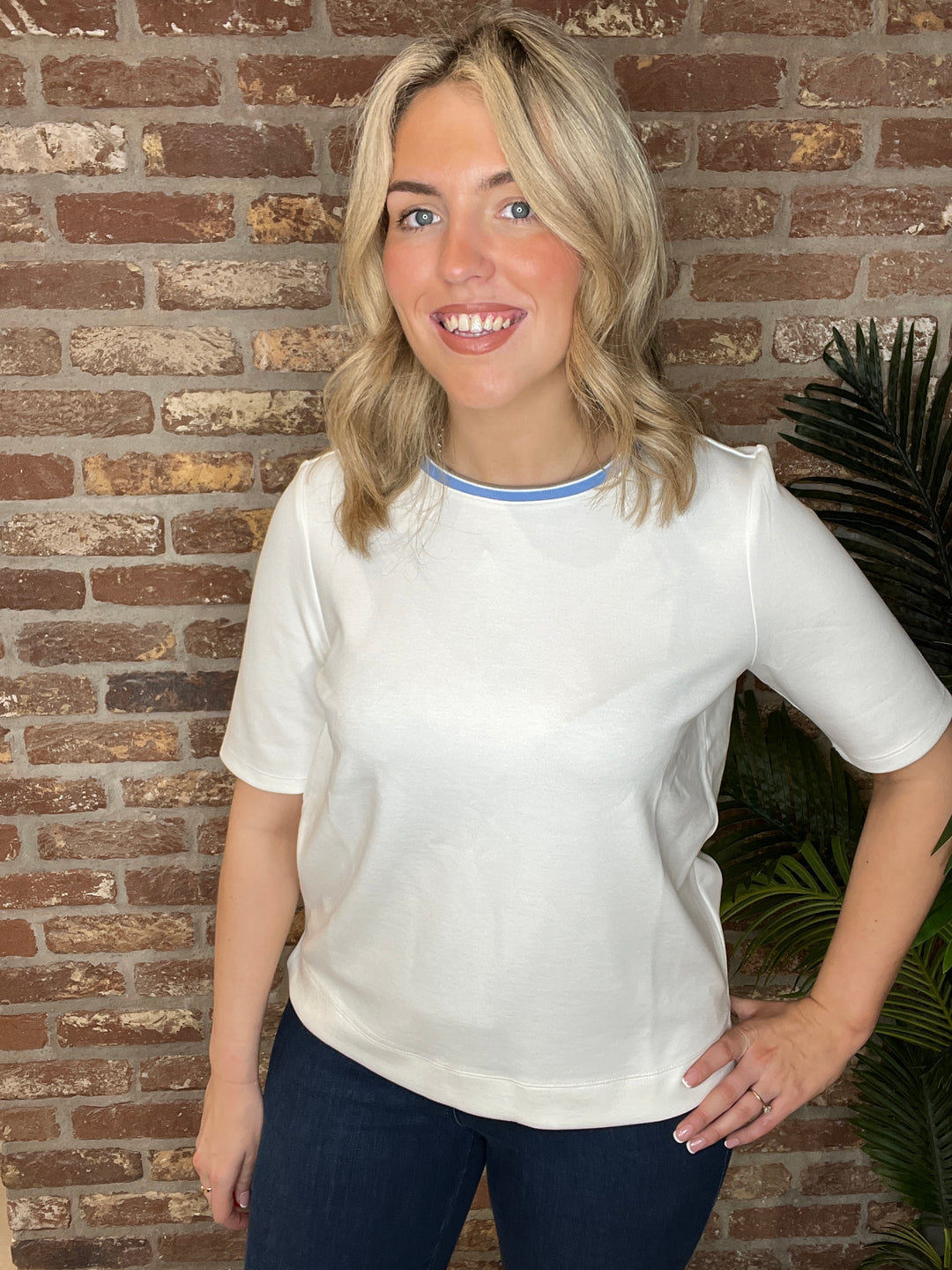 Street One T-shirt With Stripe In Off White