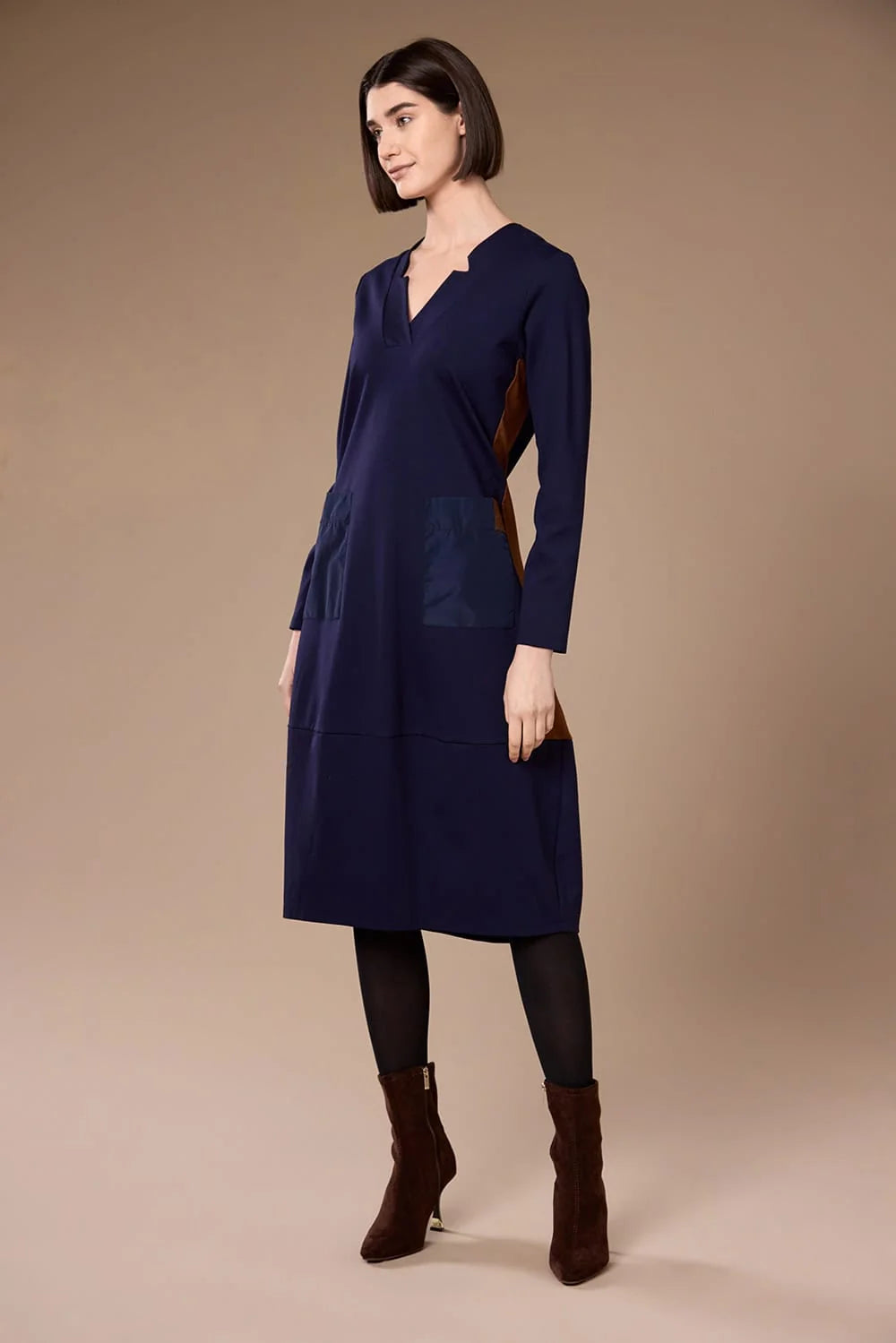 Peruzzi Contrast Stripe Dress In Navy & Ginger