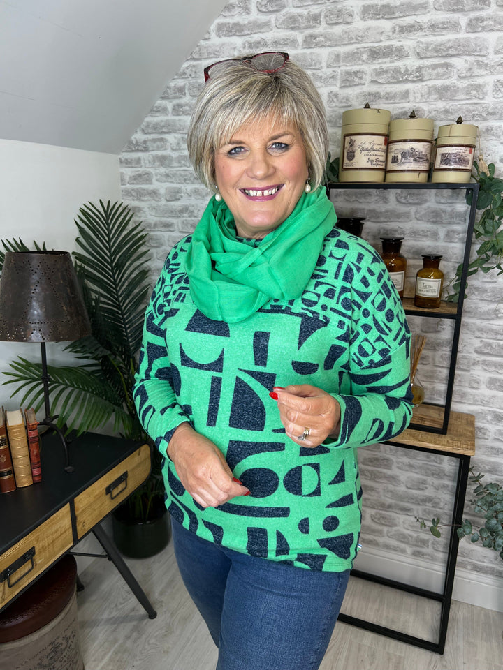 Cecil Cosy Patterned Top In Green Melange