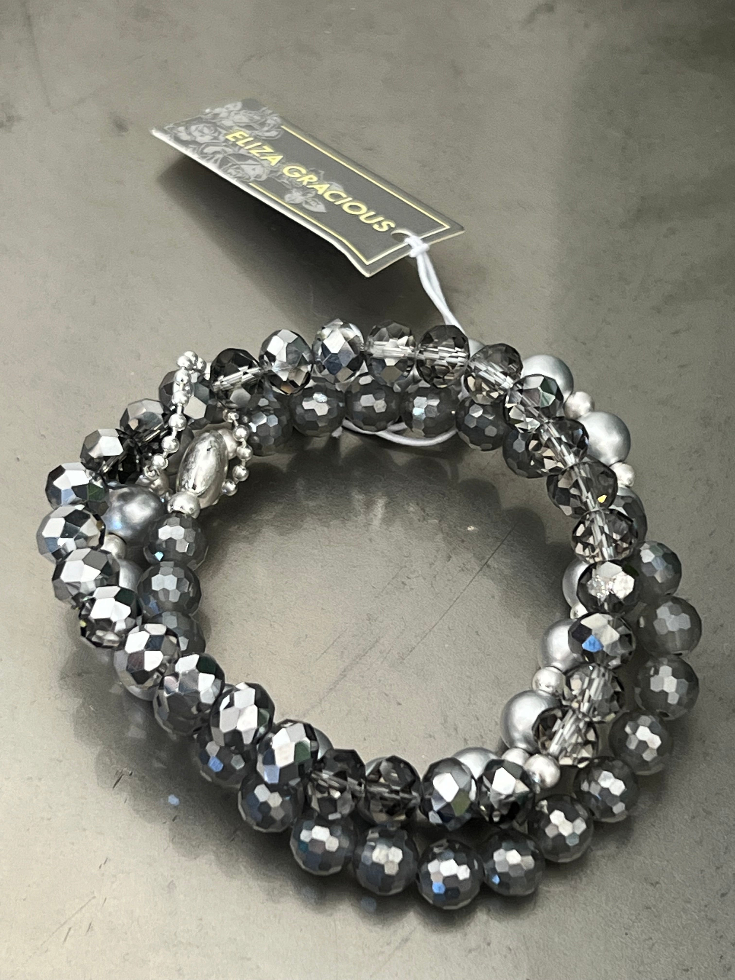 Eliza Gracious 3 strand Beaded Bracelet In Grey