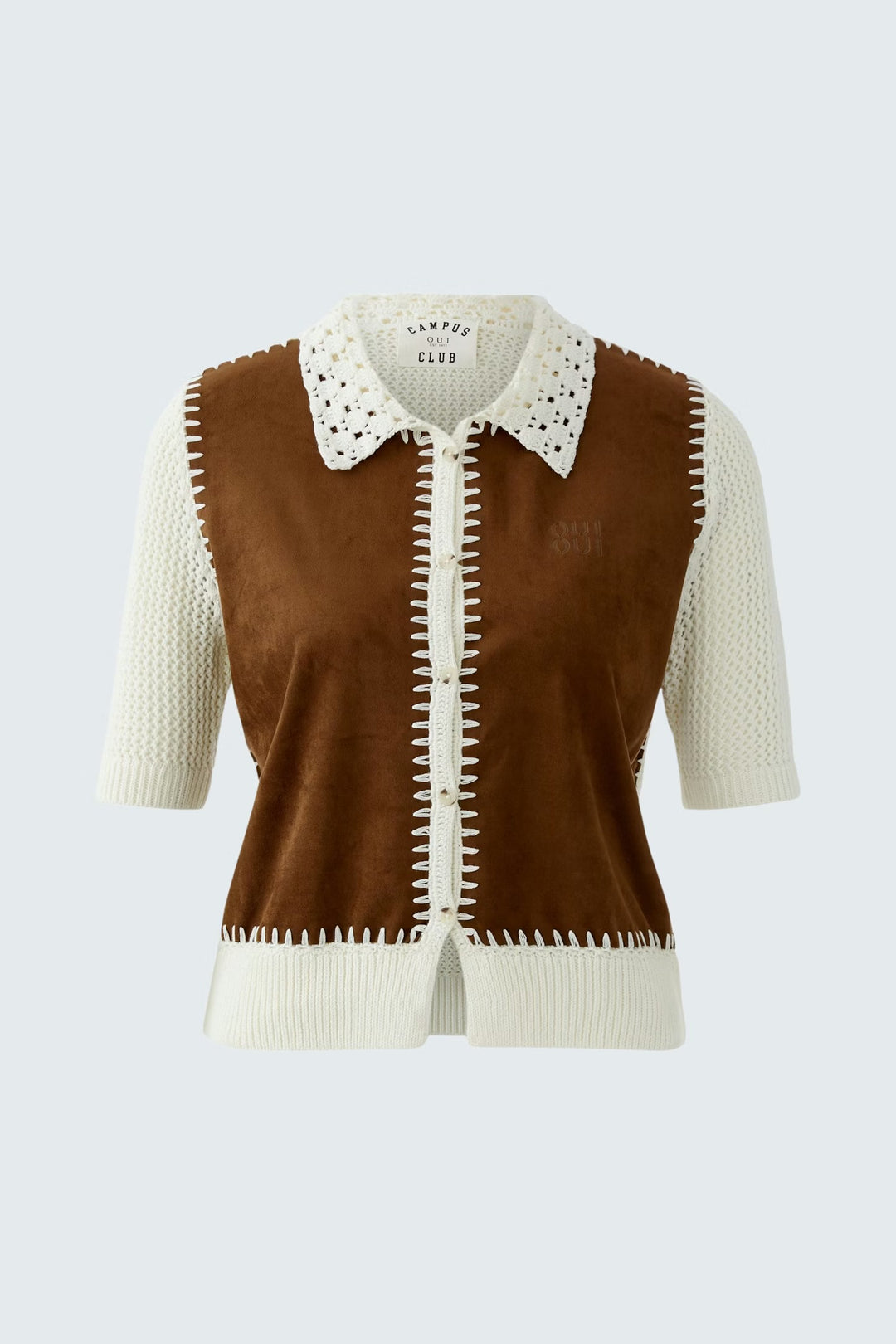 Oui Knit Jacket In White & Brown
