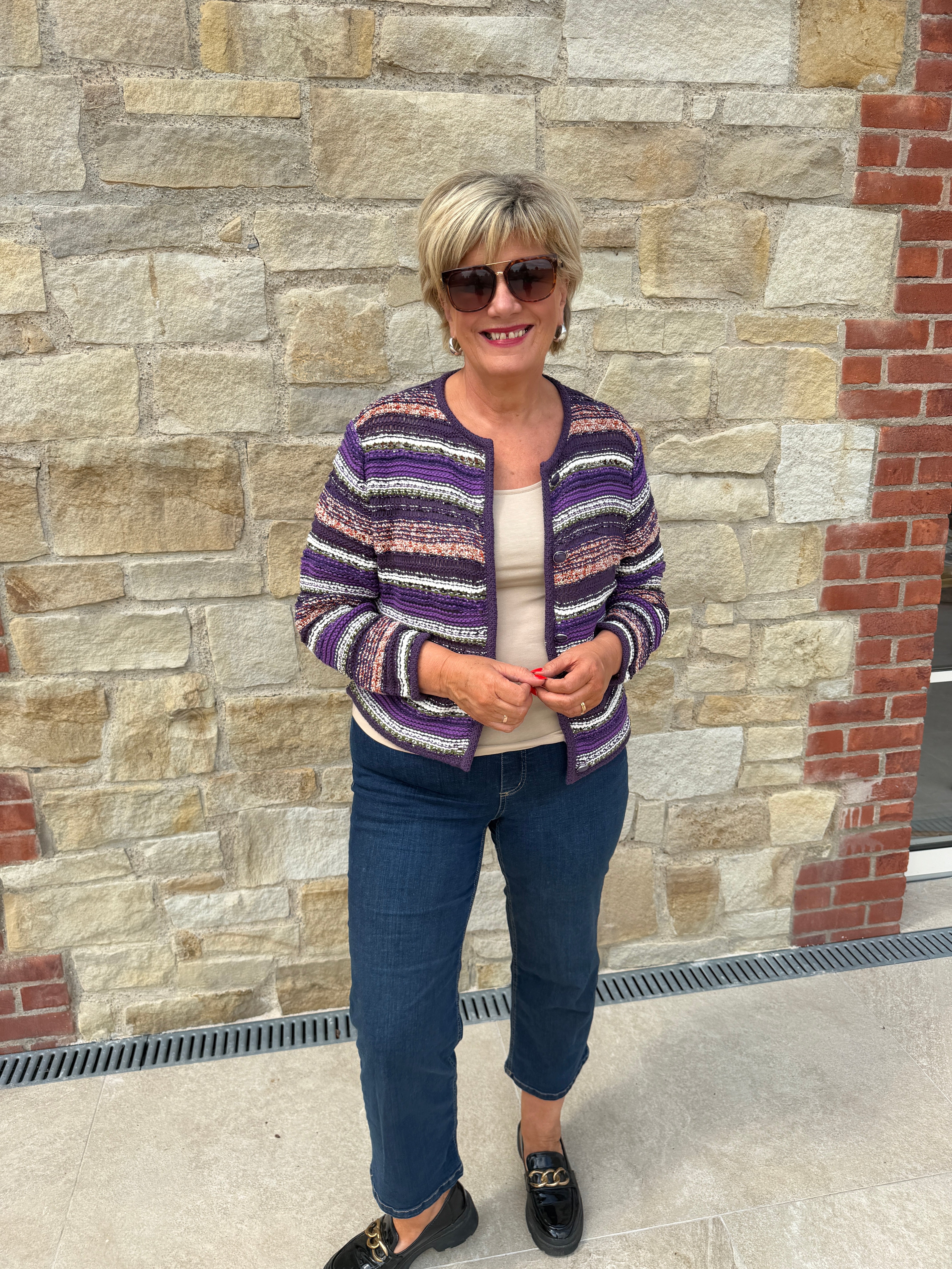 Oui Knit Jacket In Dark Violet Orange
