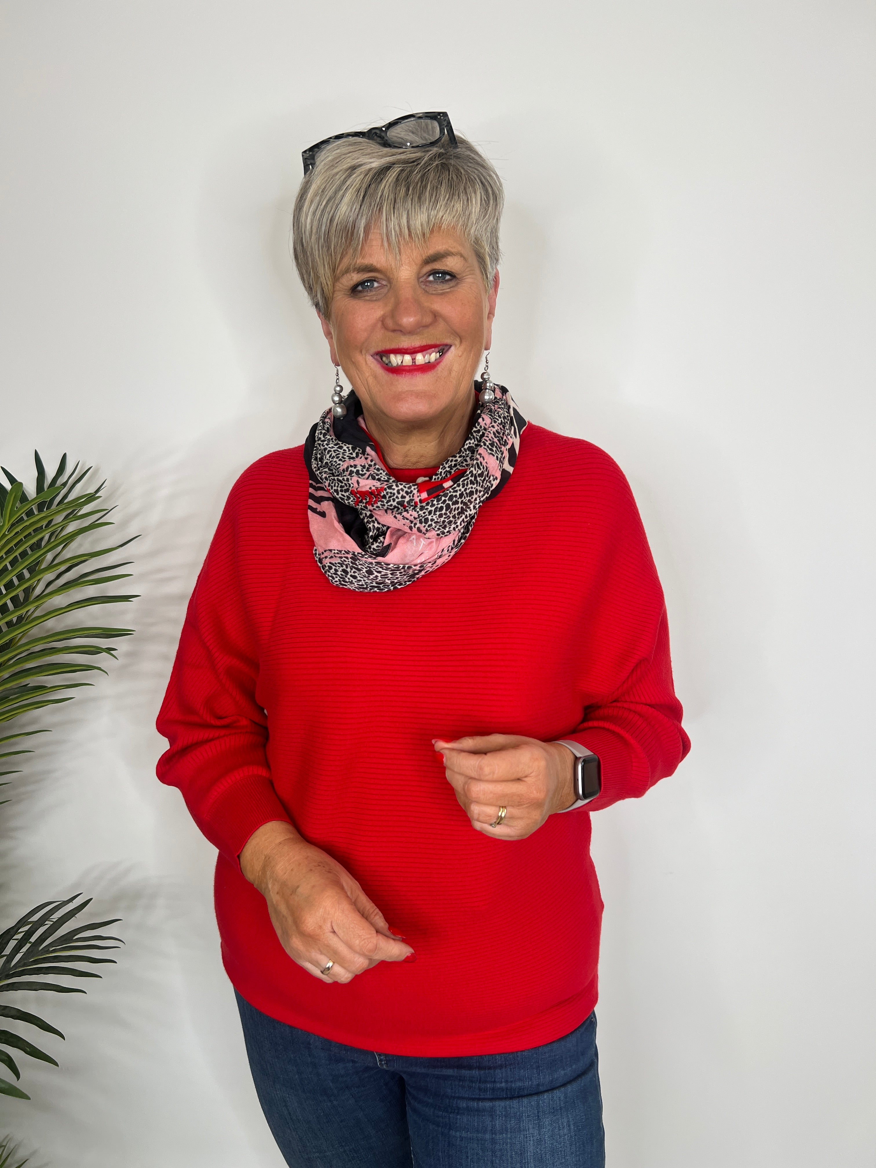 Street One Dolman Pullover In Racing Red