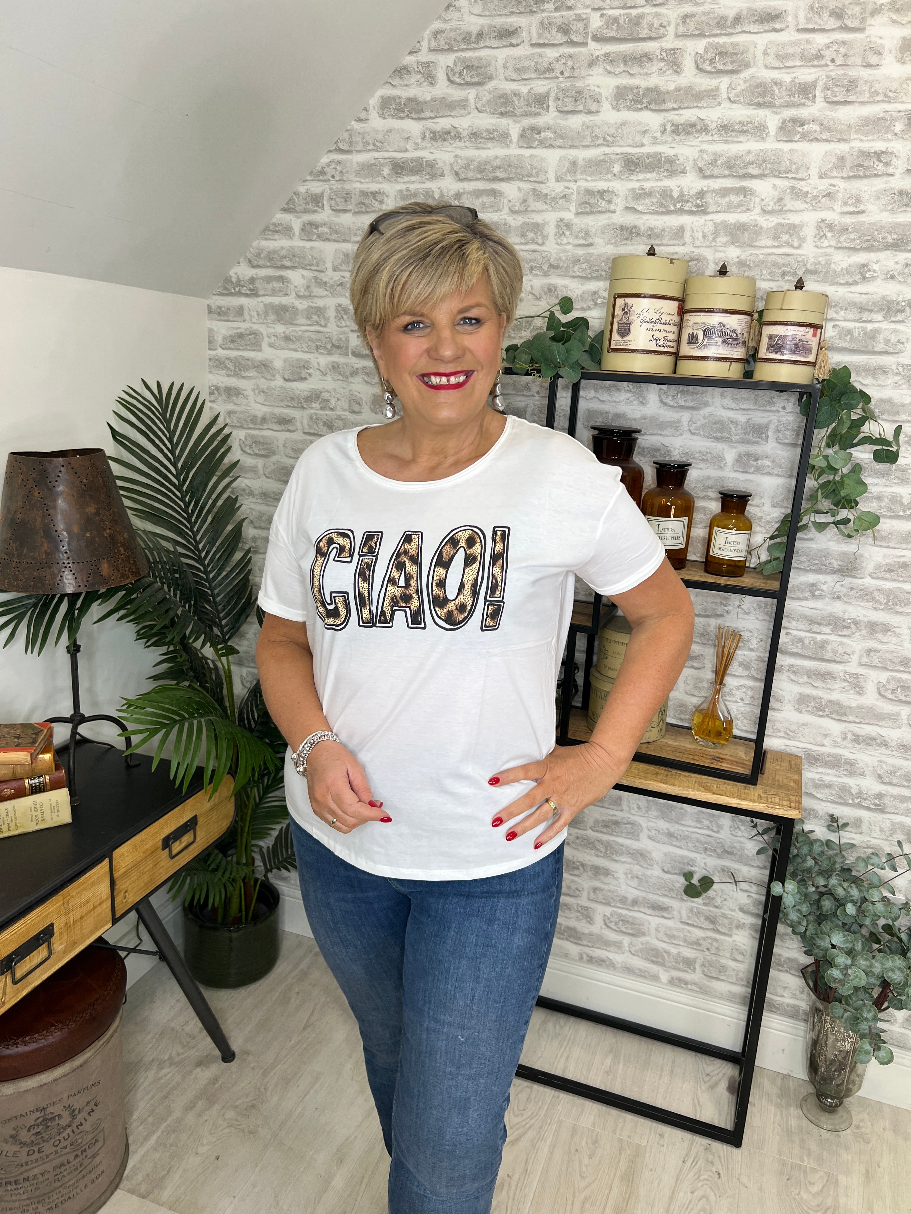 Oui Cloud Dancer T-shirt In white multi