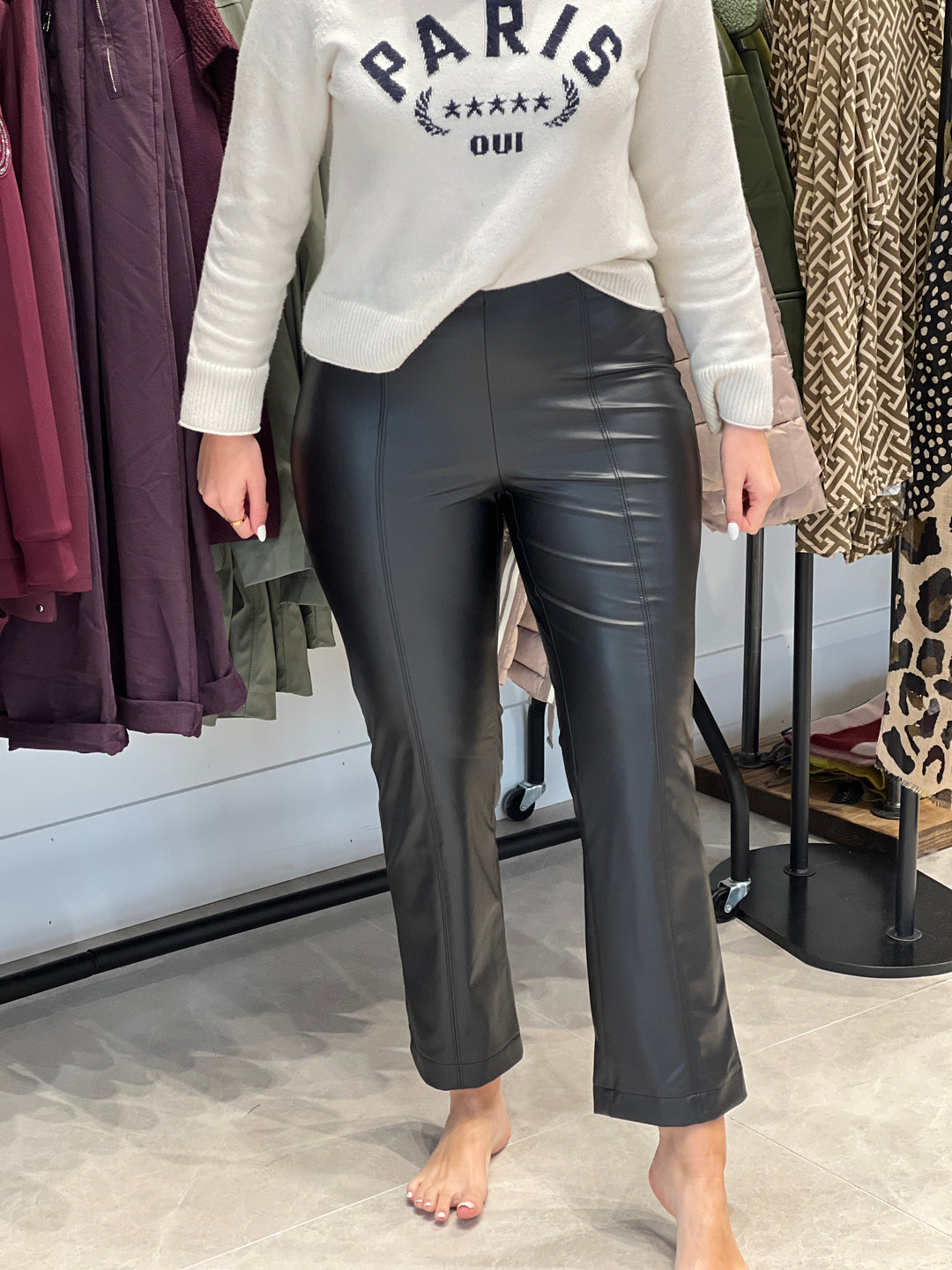Stehmann Leni Flared Pleather Trousers In Black