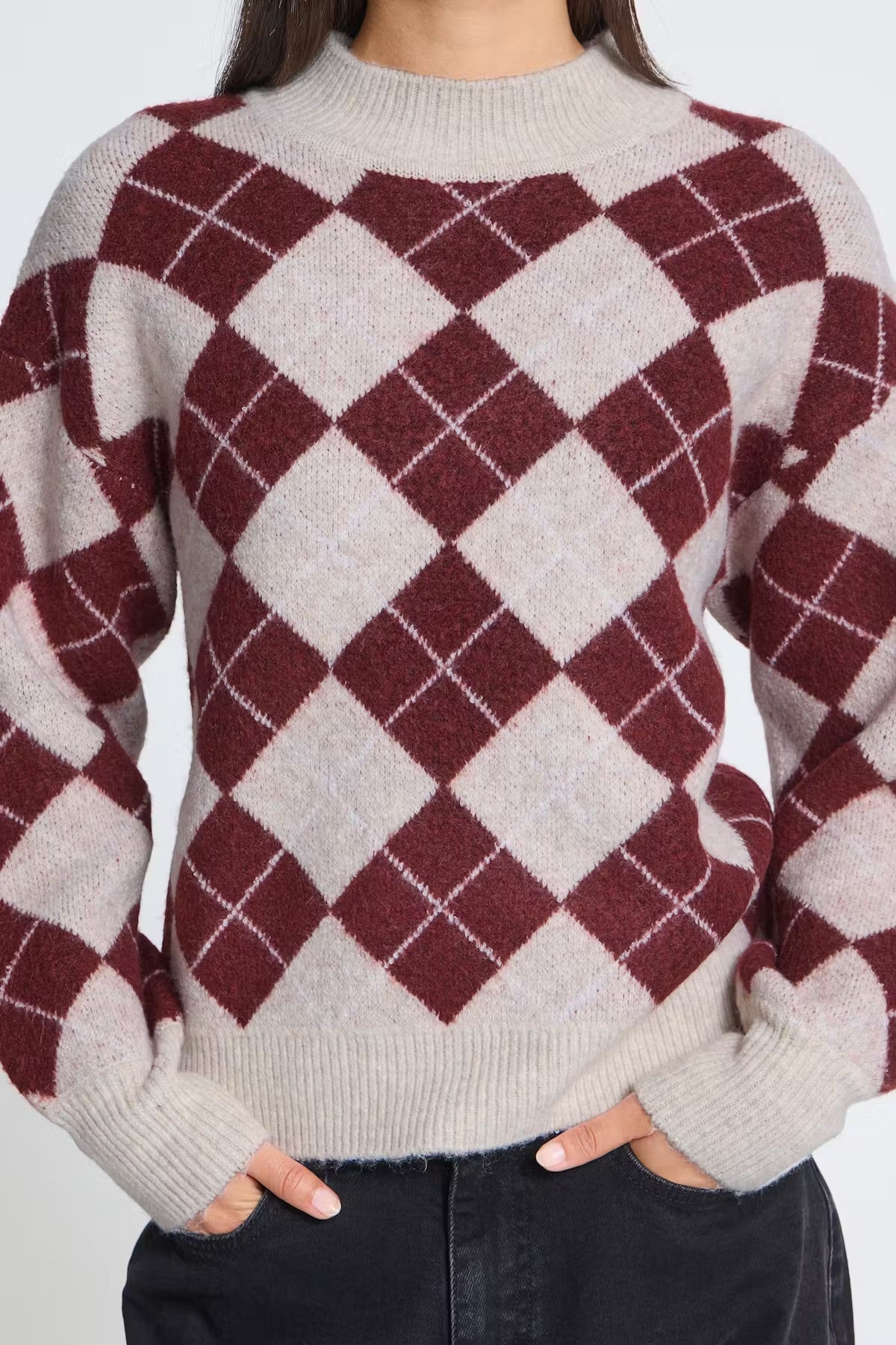 Argyle knit in oatmeal & red