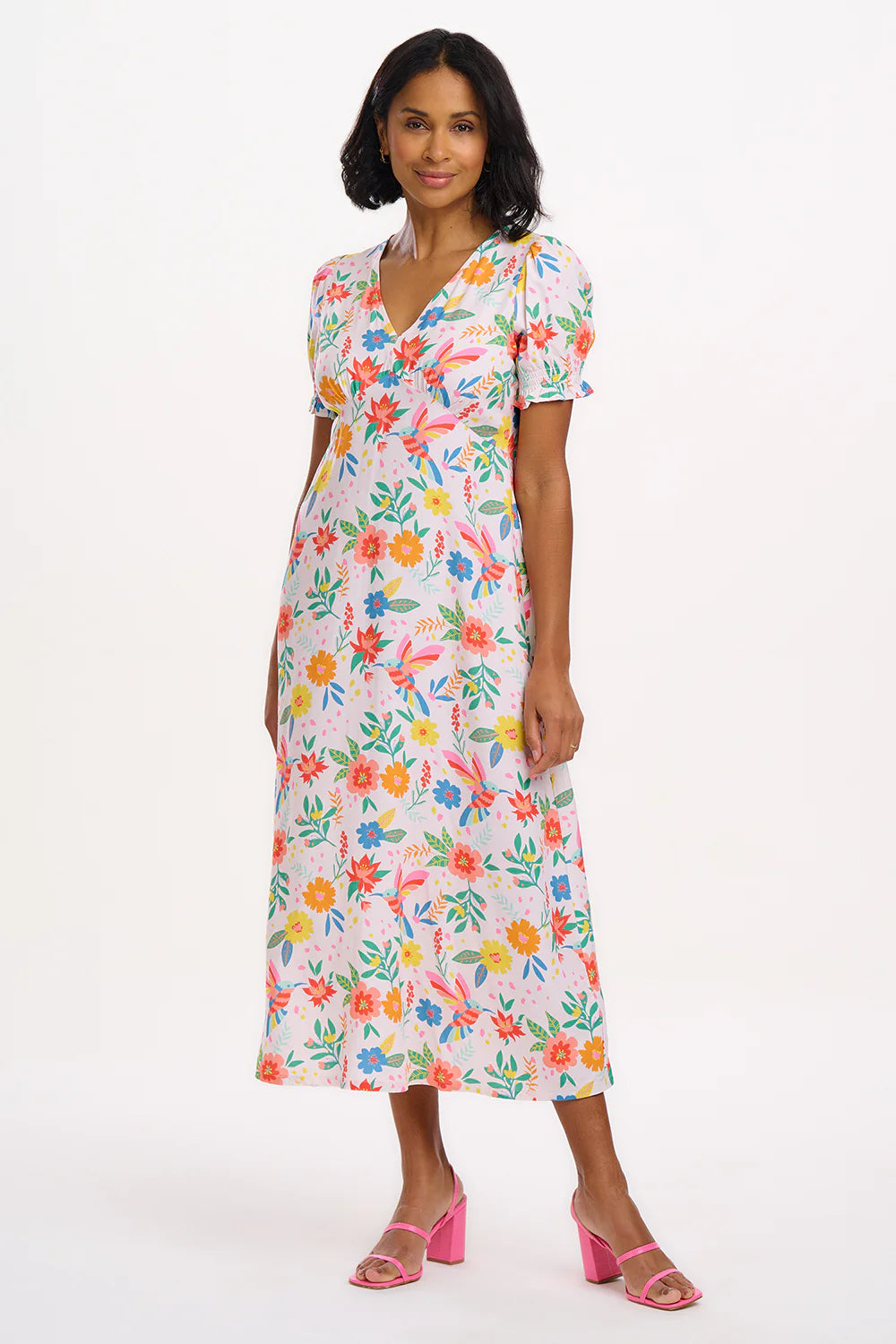 Sugarhill Brighton Tropical Hummingbird Dress In Off White