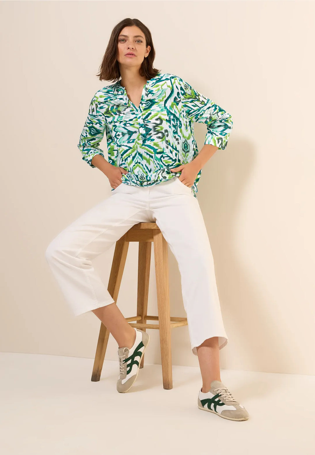 Cecil Linen Blouse In Green Lagoo