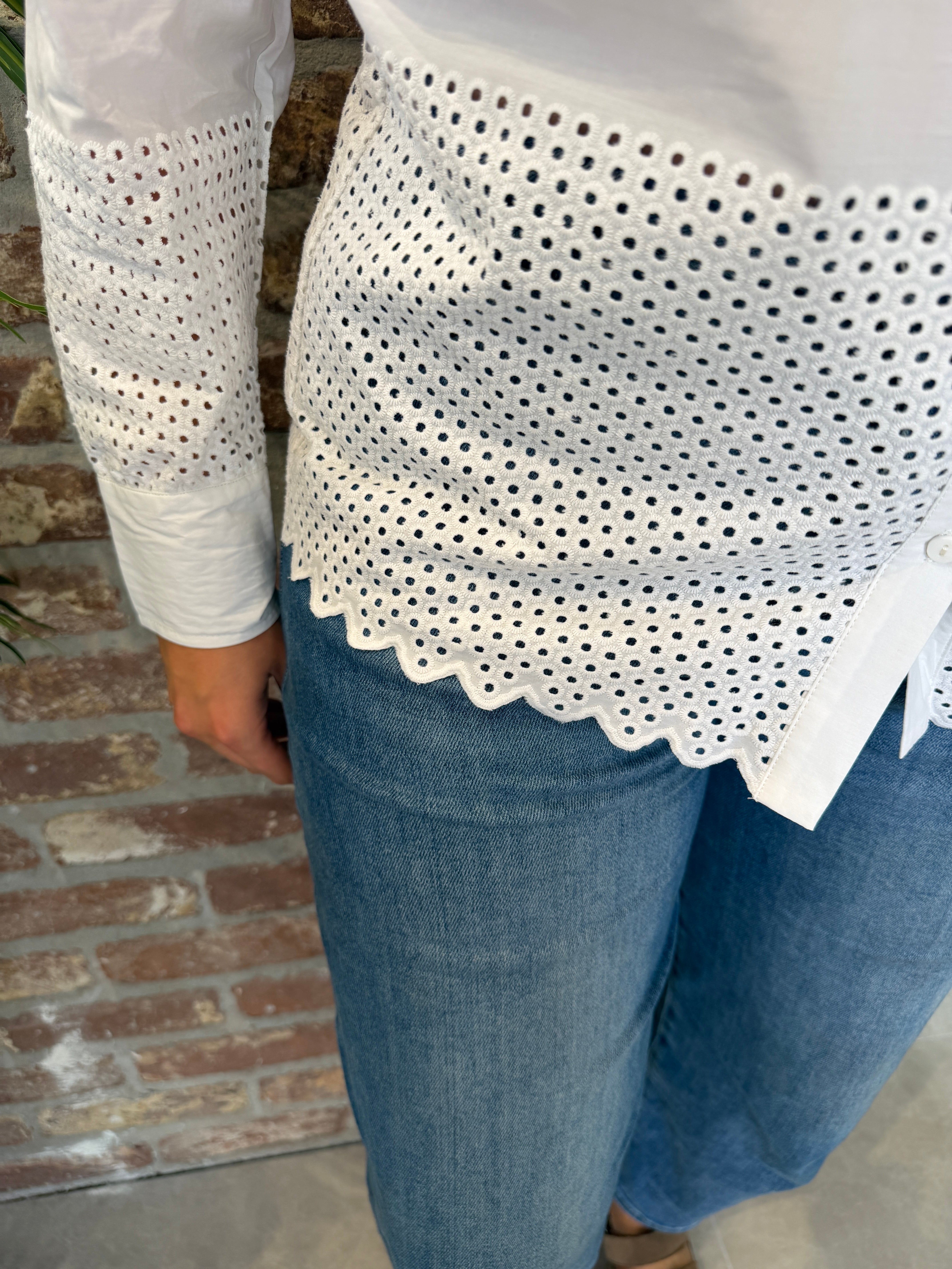 Hakima open work shirt in white