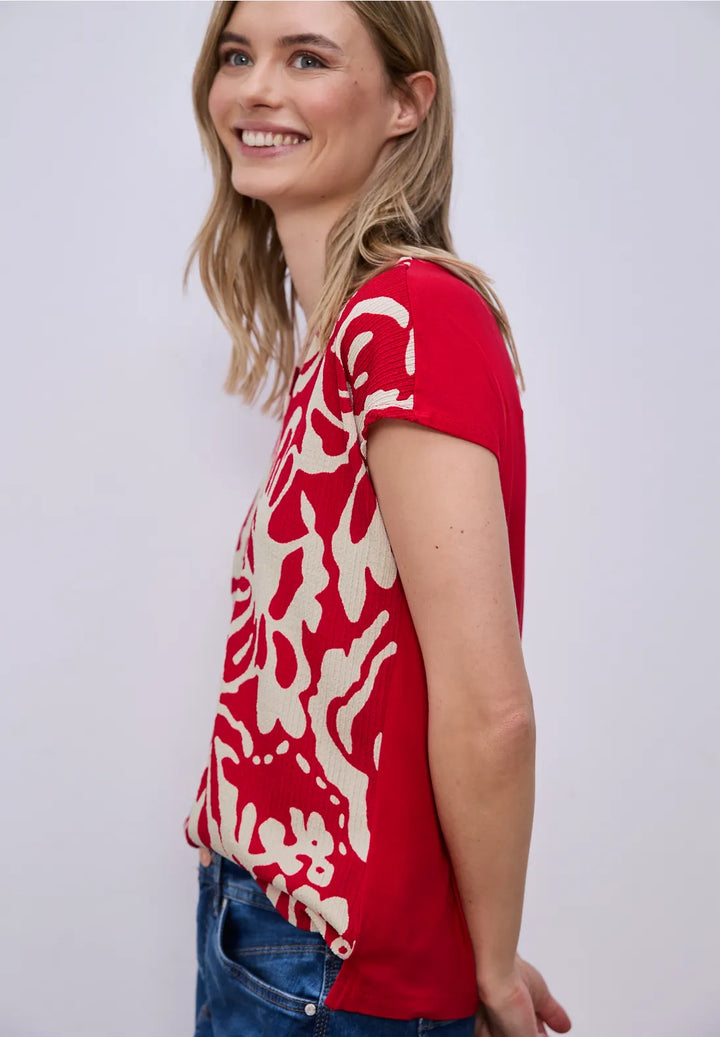 Street One V-neck floral top In Salsa Red
