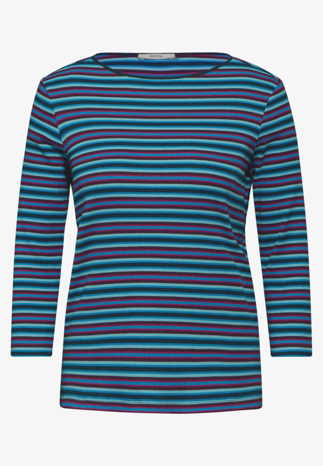 Cecil Striped Ribbed Top In Oil Blue