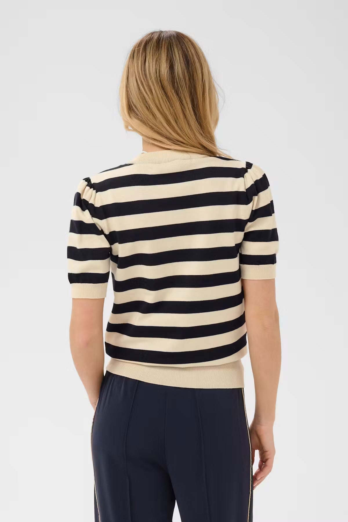 Striped pullover in navy & cream