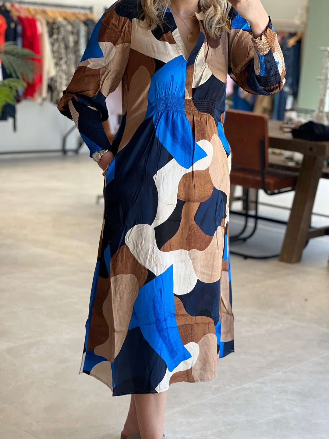 Culture Cudana Long Dress In Blue & Brown