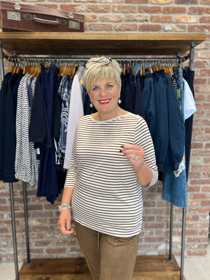 Cecil Basic Striped Top In Oat Milk Beige