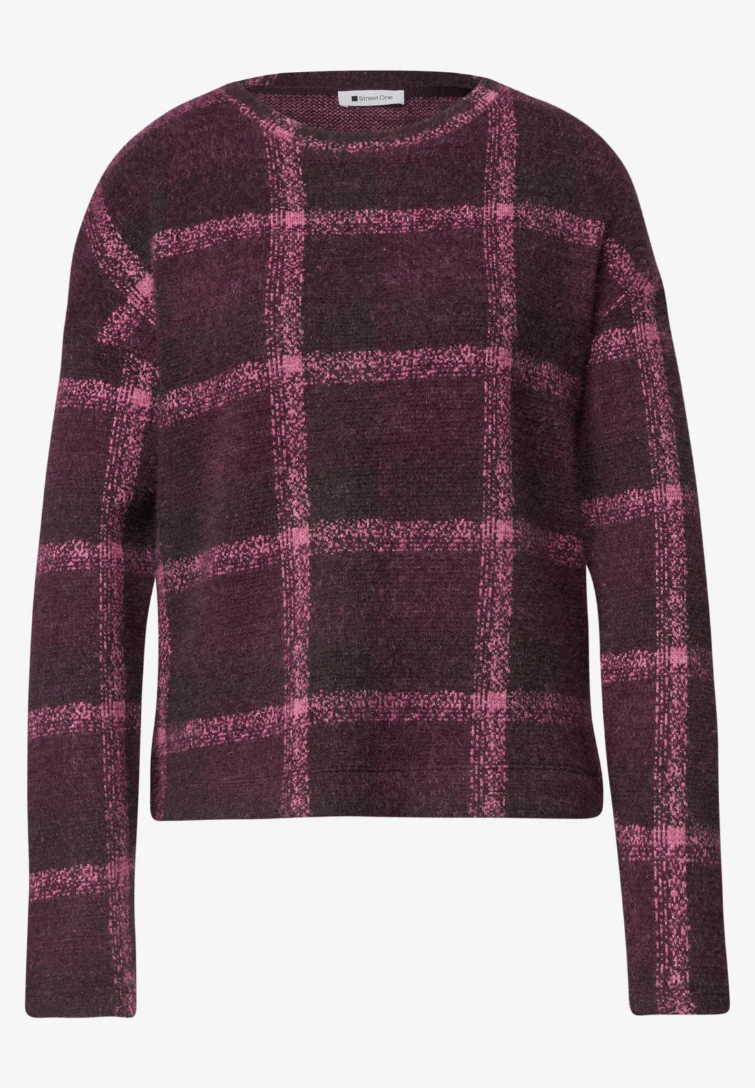 Checked pullover in rustic rouge